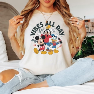 Chemise citation Vibes toute la journée, t-shirt relation amis dessin animé, chemise musique loisir, t-shirt intérêt pour le jeu vidéo, identité de fan Disney, occasion vacances