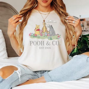 Camiseta de Winnie the Pooh y compañía (1926), clásica de dibujos animados, ideal como regalo de amistad, con frase "Cien Acres Wood", interés infantil.