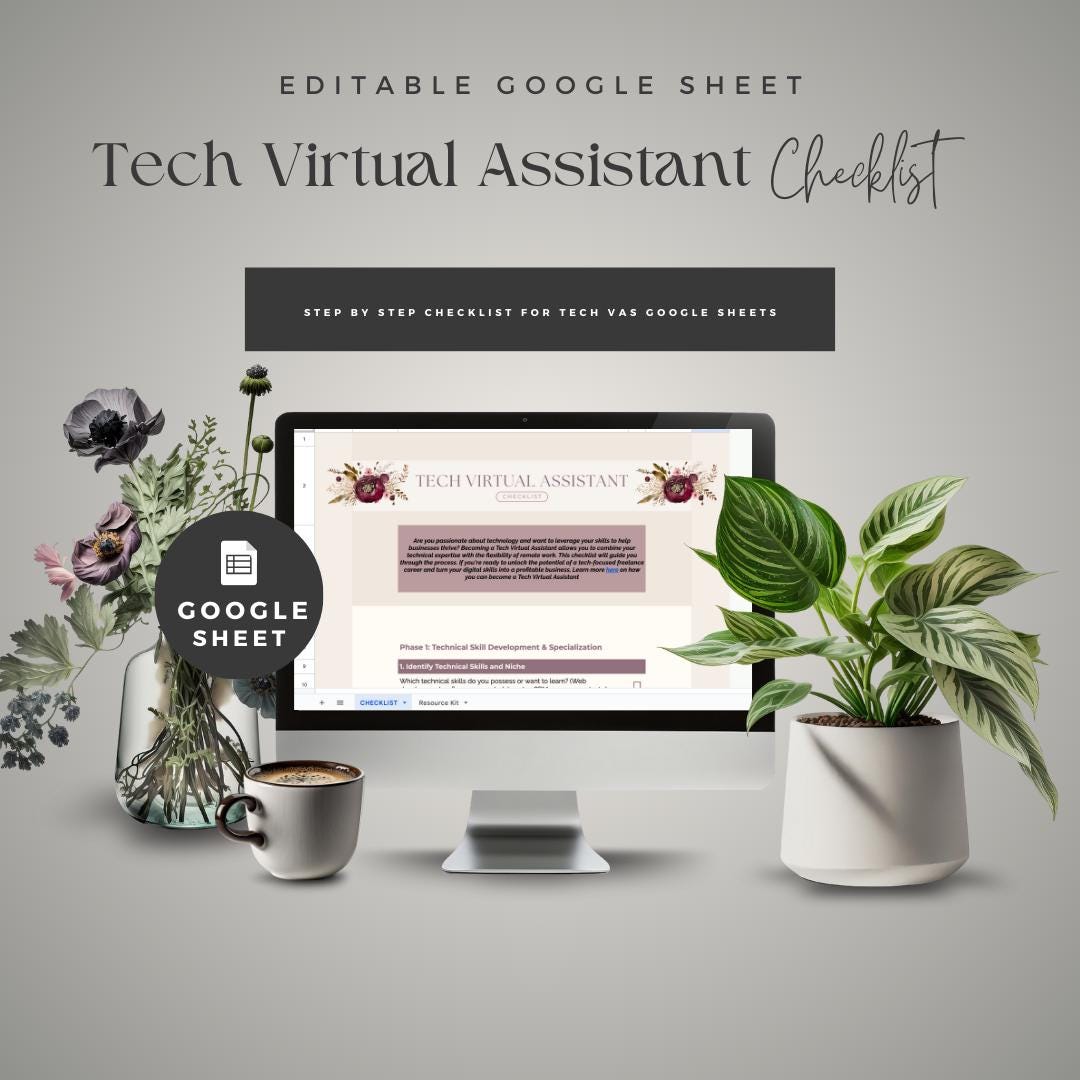 Tech Virtual Assistant Checklist | Google Sheets Template (digital ...