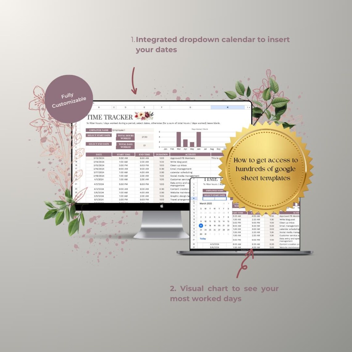 Time Tracker Google Sheets Template, Employee Time Management, Task
