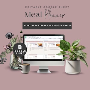 Pianificatore pasti settimanale Fogli Google, modello di preparazione pasti digitale, organizzatore lista spesa, foglio di calcolo inventario cibo, Fogli Google, PLR