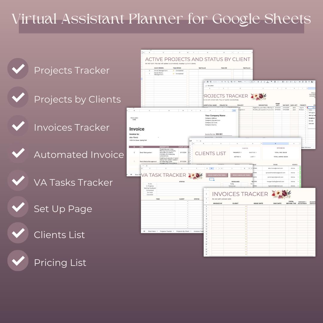 Virtual Assistant Google Sheets Planner and Tracker | Client Management ...