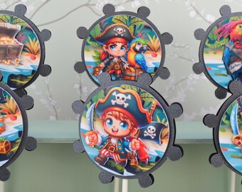 Ahoy, Mateys! Pirate Cupcake Toppers! 12 cupcake toppers,Pirate cupcake toppers, birthday cupcake toppers