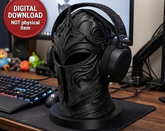Gothic Knight Helmet Headphone Stand STL, Medieval Headset Holder STL, Digital Download