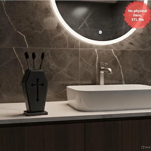 Gothic Coffin Toothbrush Holder | 3D Printed Bathroom Decor | Horror Bathroom Accessory