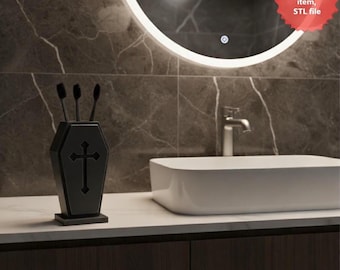 Sargförmiger Zahnbürstenhalter (STL-Datei) – 3D-gedruckter Organizer für Schreibtischzubehör – Digitaler Download