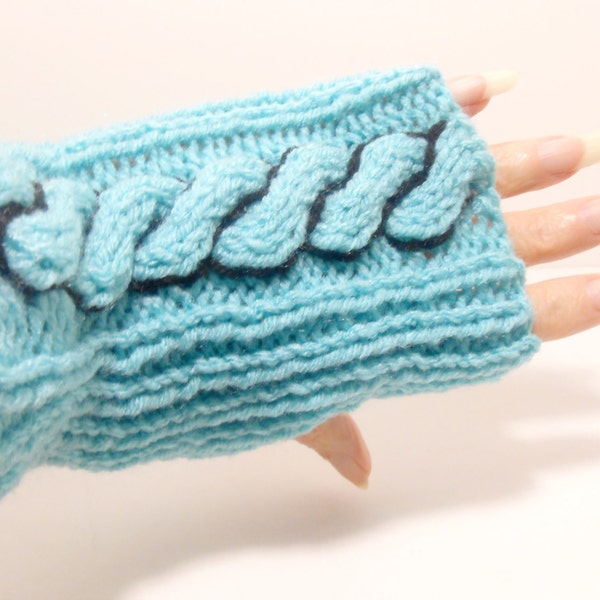 Fingerless Gloves, Hand Warmers, Gloves, Knitted Gloves, Cabled Gloves, Turquoise Gloves, Thumbless Gloves