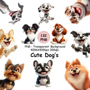 Cute Dog Clipart, 132 High Quality PNG's Happy Dogs Clip Art, Cartoon Dog PNG, Printable Puppies Graphics, Instant Download, Commercial use
