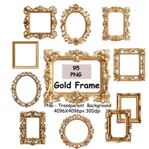 95 Aquarell Goldrahmen Clipart PNG transparenten Hintergrund, antike Goldrahmen Clip Art Bundle Grafiken, digitaler Download, kommerzielle Nutzung