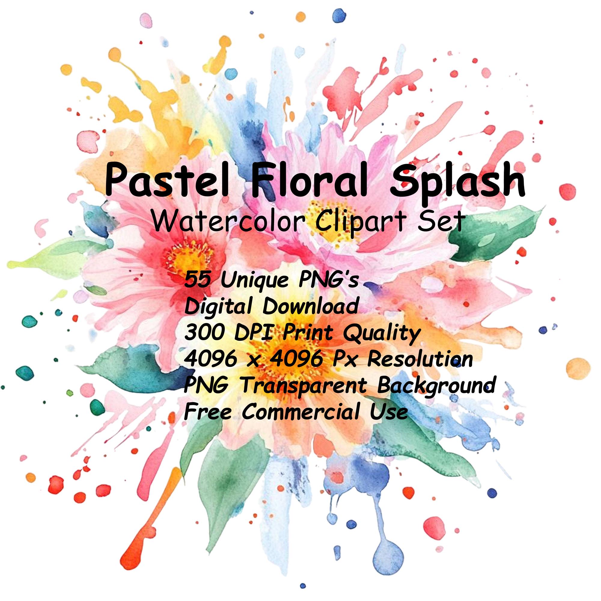 Splatter Abstract Flowers Watercolor Pastel Floral Splash Clipart, PNG Paint Splatter Clip Art ...