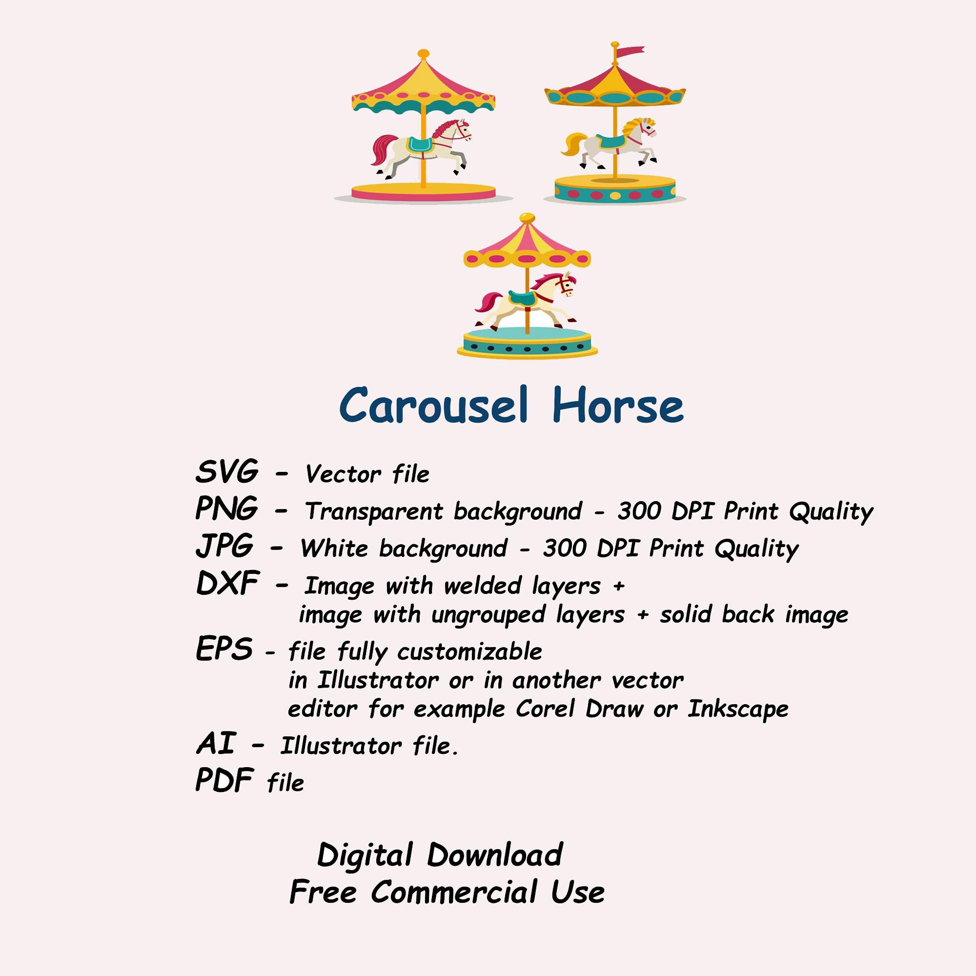 3 Cute Carousel Horse, Svg, Png, Jpg, Dxf, Eps, Ai, Pdf, Vector Digital ...