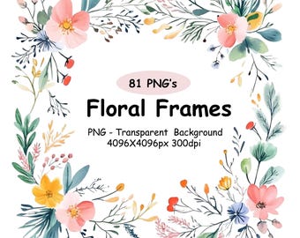 81 Bloemenkaders Clipart Bloemenranden, Speelse Aquarel Bloemenkaders Digitale Randen Clip Art PNG.