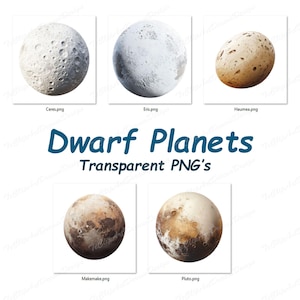 Pode incluir: Cinco imagens de planetas an&otilde;es, incluindo Ceres, &Eacute;ris, Haumea, Makemake e Plut&atilde;o. Cada imagem &eacute; um close-up do planeta an&atilde;o, mostrando suas caracter&iacute;sticas de superf&iacute;cie e cores.