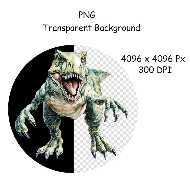 May include: A green and brown dinosaur with a large mouth and sharp teeth. The dinosaur is facing forward and has its mouth open in a roar. The dinosaur is on a transparent background.