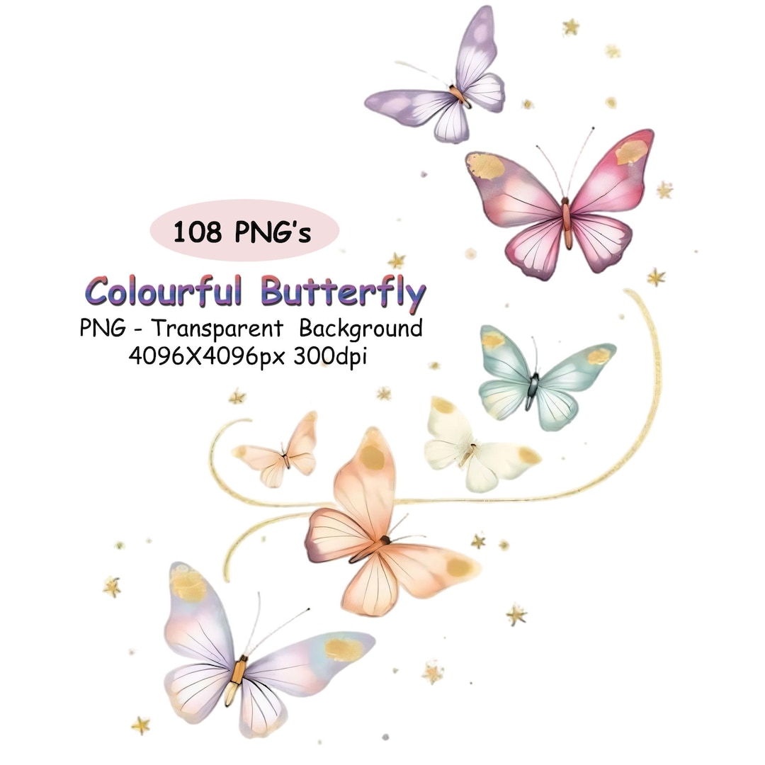 Multi Butterfly Drawing 108 Watercolor Butterfly Flying Clipart, Colorful Multi Butterflies ...