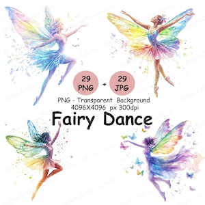 29 Aquarell Feen Tanz Clipart, Schmetterling Feen Aquarell Clip Art, Fantasy Ballett tanzende Ballerina Fee hohe Qualität PNG, JPG