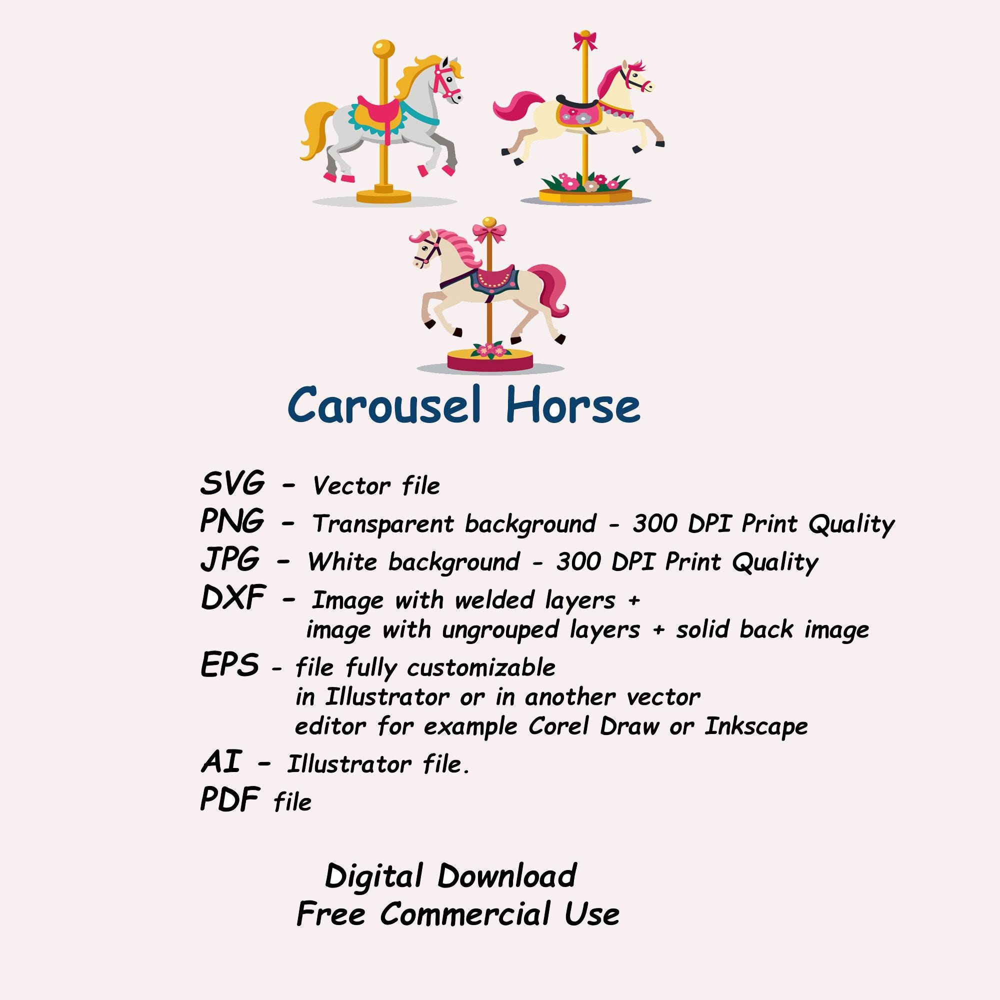 3 Carousel Horse, Svg, Png, Jpg, Dxf, Eps, Ai, Pdf, Vector Digital ...