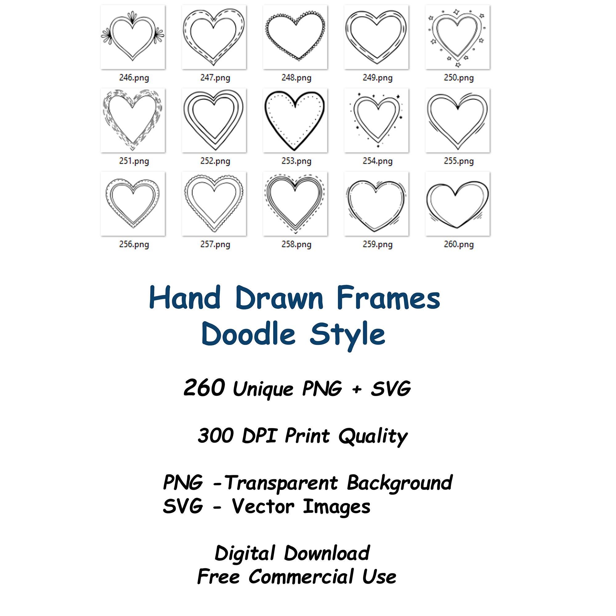 260 Hand Drawn Frames Clipart Bundle, Doodle Frame Border Clip Art, PNG ...