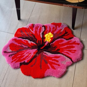 Hibiscus Rug, Living Room Rug, Area Rug, Colorful Rug, 3D Tufted Rug, Handmade Fluffy Rug, Tufted custom rug
