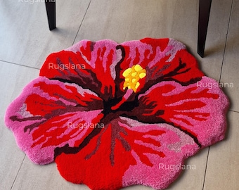Hibiscus Rug, Living Room Rug, Area Rug, Colorful Rug, 3D Tufted Rug, Handmade Fluffy Rug, Tufted custom rug
