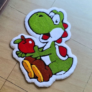 Cute Green Dino Rug - Hand Tufted Cartoon Dinosaur Carpet for Kids Room - Aesthetic Gamer Rug - Soft Plush Nursery Decor -Anime Inspired Rug