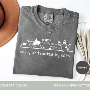 Easily distracted by catsshirt,Book Lover Shirt, Gift for Cat Lover,Cat Lover Shirt, Bookish Shirt,  Shirt for Bookworms, Funny cat Shirt