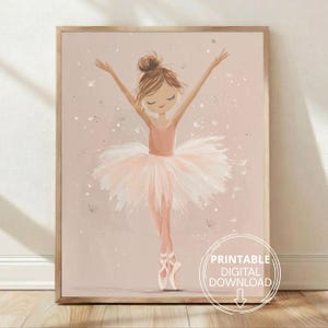 Pink Ballerina Print, Boho Blush Pink Ballerina Nursery Decor, Pretty Girls Room Decor, Printable, Digital Download