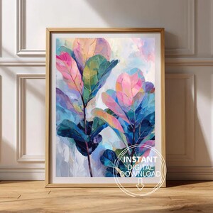 Fiddle Leaf Fig Abstract Wall Art, Modern Foliage Painting, Contemporary Botanical Decor (MM062)