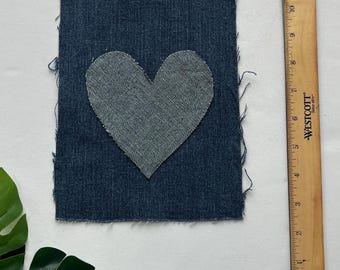 Upcycled Denim Heart Wall Art, Handmade Textile Fiber Art, Recycled Jean Fabric Heart, Sustainable Denim Decor