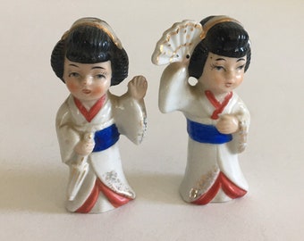 1950s Vintage Japanese Ceramic Girl Figurines - Set of Two