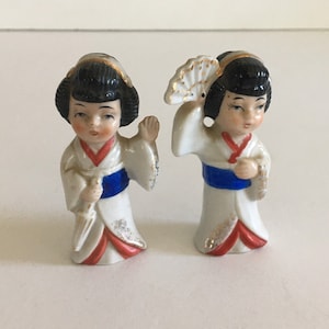 Figuras de niña de cerámica japonesa vintage de los años 50 (juego de dos)