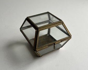 Vintage Glass and Metal Jewelry Box - 1970s Decor - Trinket Box with Slider Closure