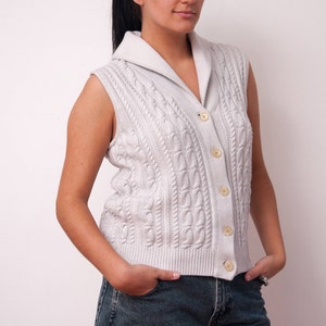 Vintage White Sweater Vest, Button Down Cable Knit, Size Medium image 1