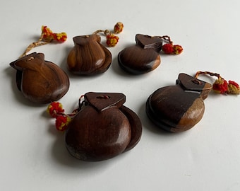 Set of Five Vintage Wooden Castanets - Collectible Percussion Instruments