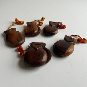 Set of Five Vintage Wooden Castanets - Collectible Percussion Instruments