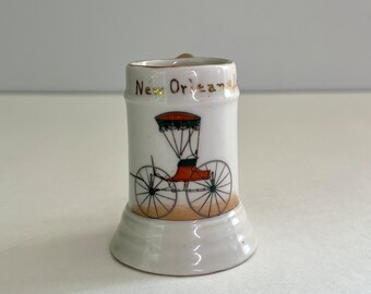 Vintage Mini Ceramic New Orleans Souvenir Mug - Vintage Carriage - Gold Leaf Details