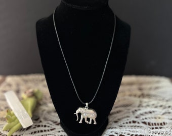 Handmade Upcycled Elephant Pendant Necklace on Black Cord
