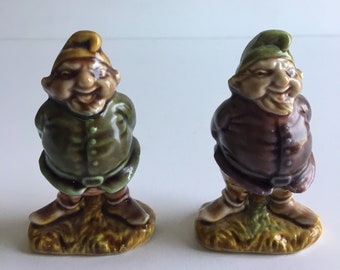 Pair of 1970s Vintage Gnome Figurines - Green and Purple Shirts