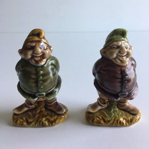 Pair of 1970s Vintage Gnome Figurines - Green and Purple Shirts
