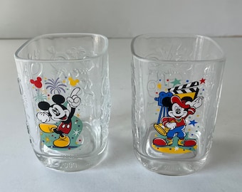 Vintage Disney Glasses Set of 2 - Mickey Mouse 2000 Commemorative Square Glasses