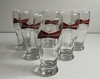 Vintage Budweiser Pilsner Pint Glasses Set of 6, Retro Logo, 1980s