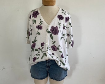 Vintage Floral Cardigan, Cottagecore Sweater, 1990s