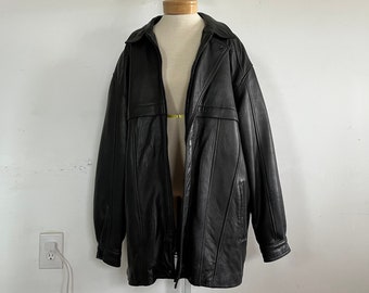 1980s Vintage Raffaelo Black Leather Jacket - XL/2XL Thermolite Coat
