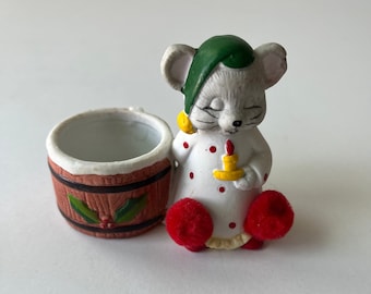 Vintage Mouse Candle Holder - Adorable Christmas Figurine - PJs & Candle
