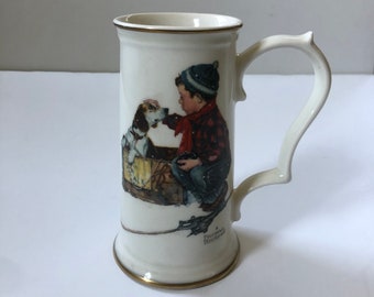 Vintage Norman Rockwell Ceramic Oversized Mug - Boy with Dog