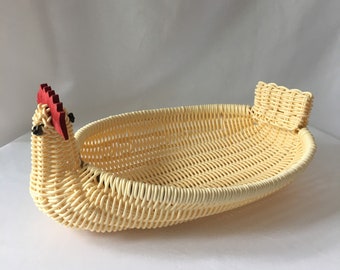 Vintage Rooster Chicken Basket - 1970s Boho Decor