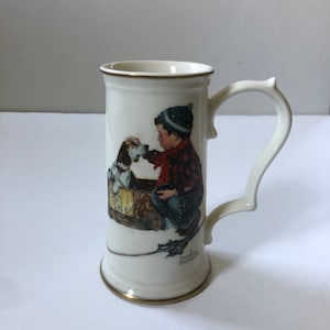 Mug surdimensionné en céramique Norman Rockwell vintage - Garçon et chien