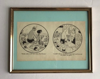 Vintage Family Circus Art in Handmade Gold Frame, Summertime Gift for Dad