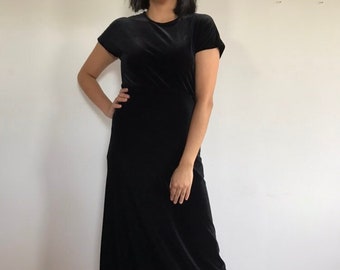 Vintage Black Velvet Maxi Dress, 90s Fashion, Size 10 by K.C. Spencer