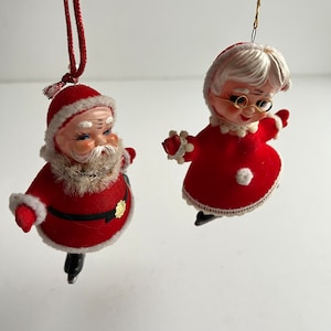 Adornos navideños antiguos de Papá Noel y la señora Claus: decoración navideña retro